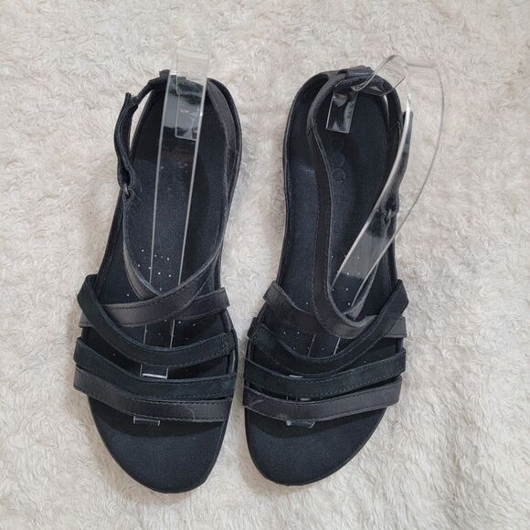 ECCO Women's Summer Cross Strap Leather And Suede Sandal, EU 38 US 7 Black EUC - Picture 2 of 16